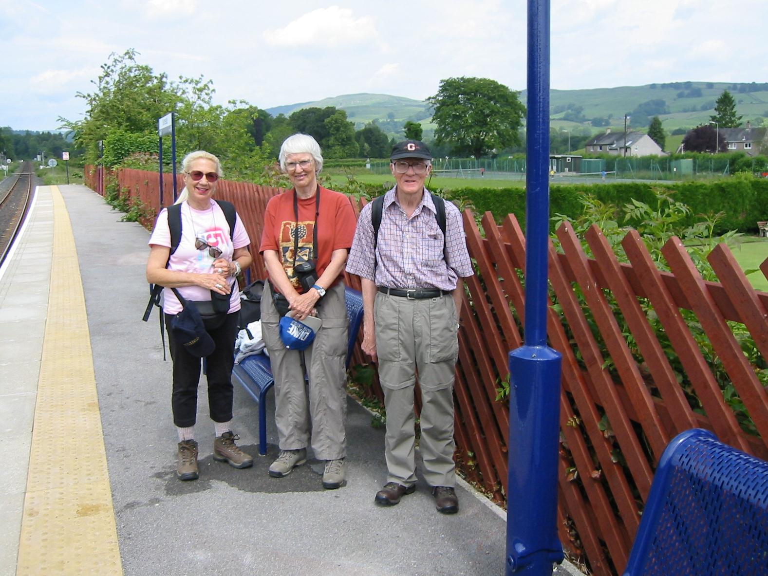 Marge, Tosh and Harold on the platform at Burneside