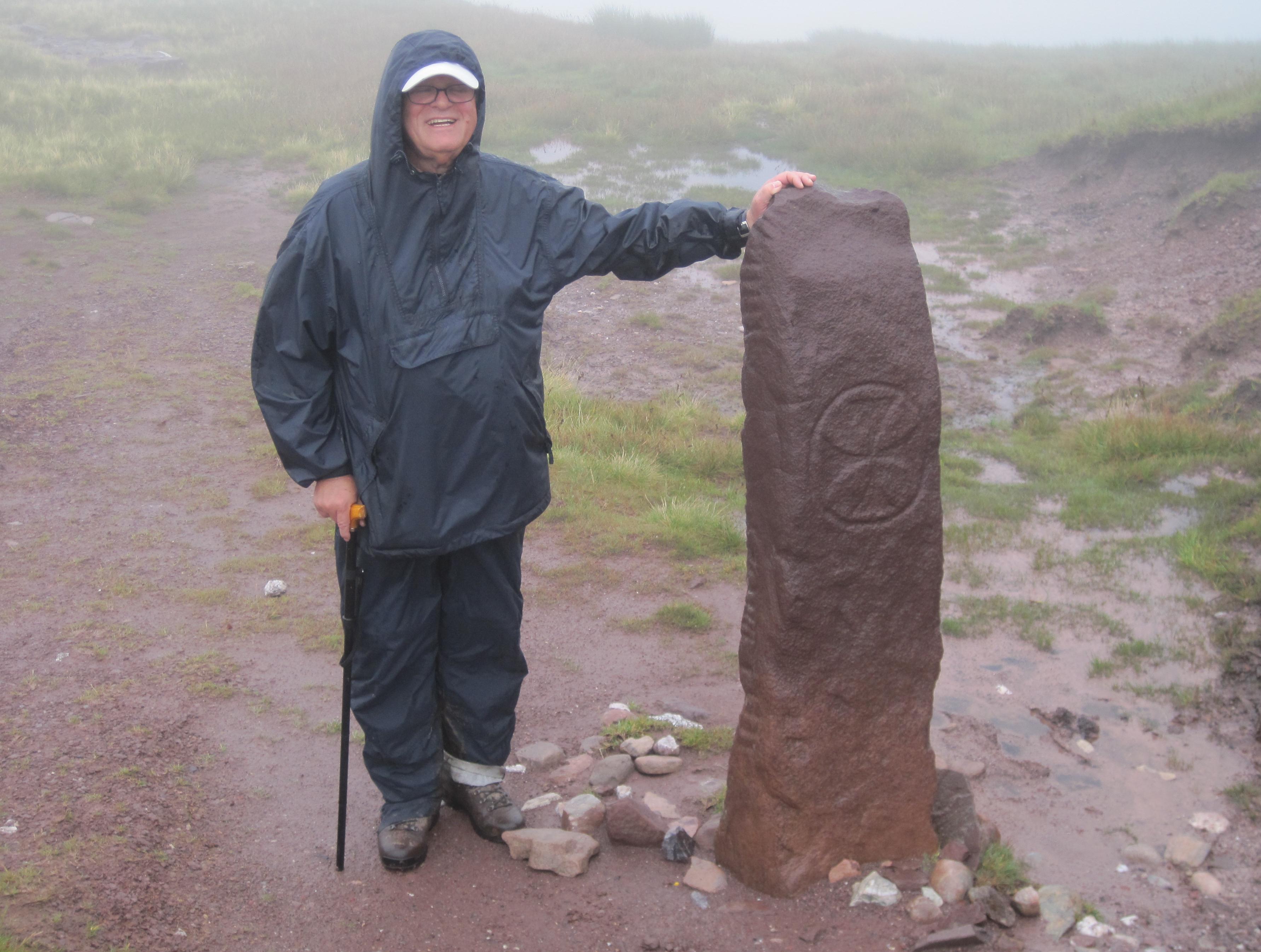 At the Ogham Stone. I used a version of this  photograph as an illustration in A Walker’s Alphabet. 