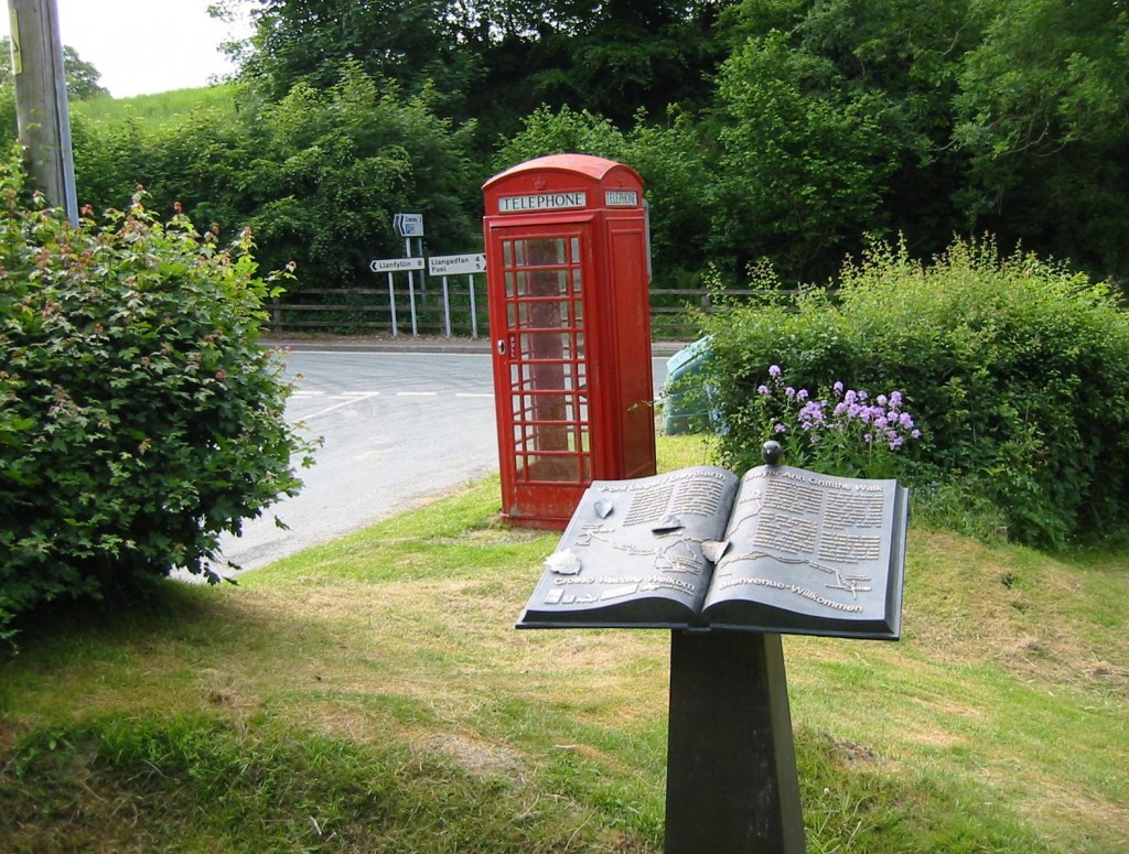 The Anne Griffiths plinth and telephone call box at Pont Llogel