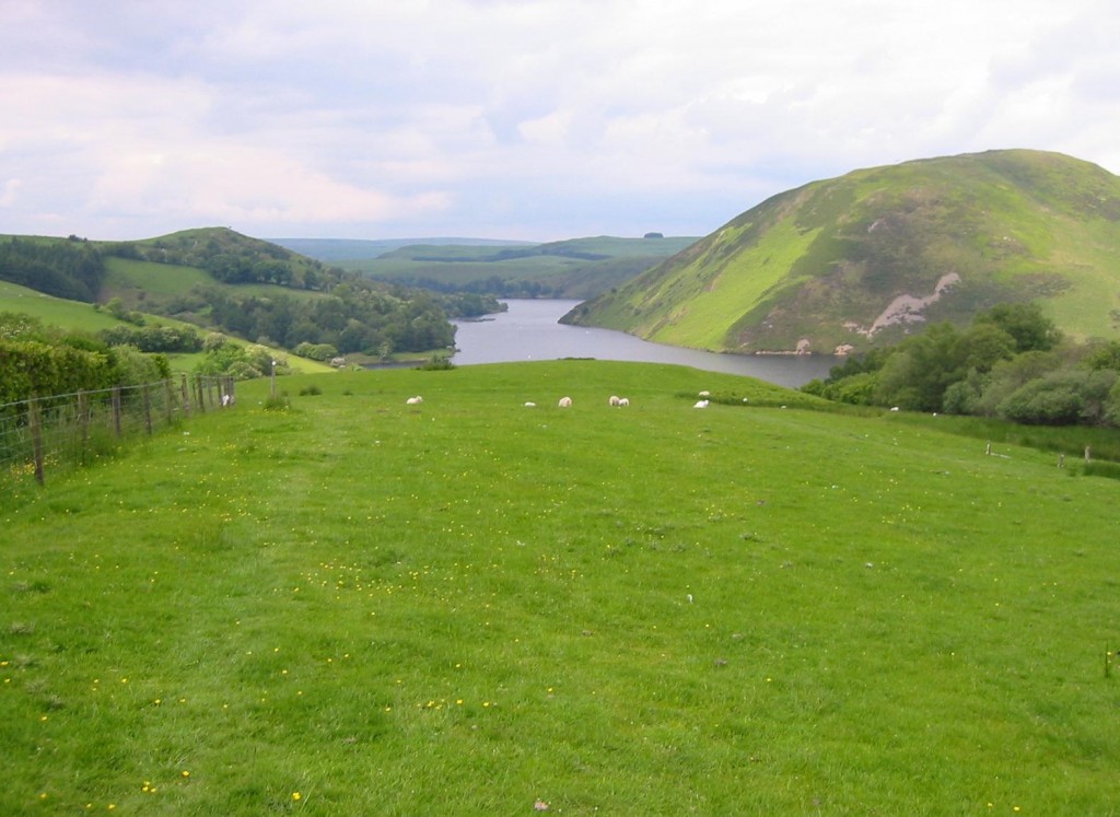 Below: the southern end of the Clywedog Reservoir