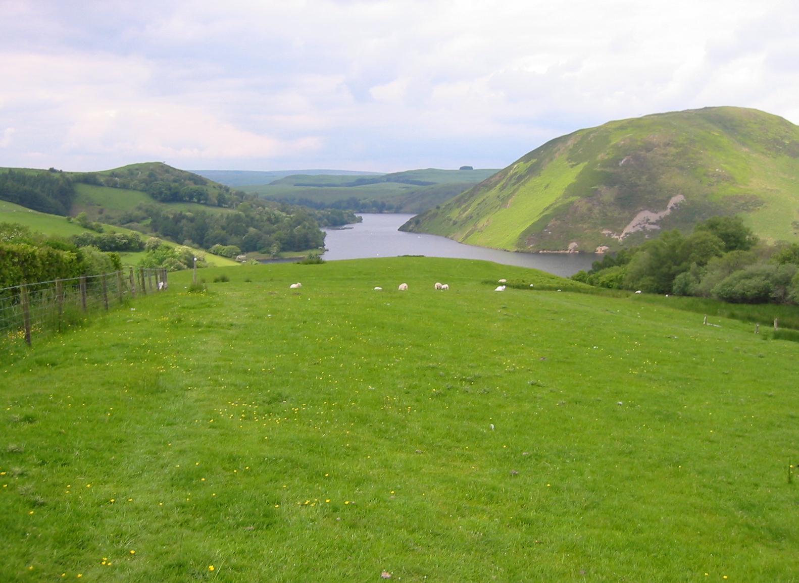 Below: the southern end of the Clywedog Reservoir