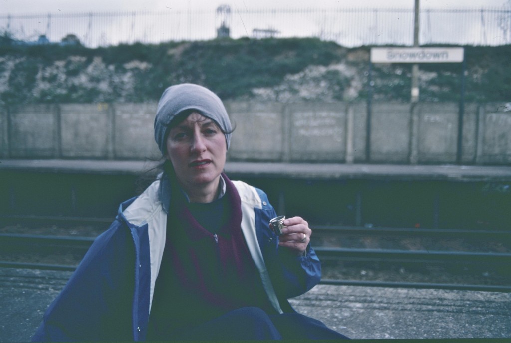 Dorothy enjoys a stiffener as we reach the end of our walk at Snowdown halt. I used a version of this photo as an illustration in A Walker’s Alphabet.