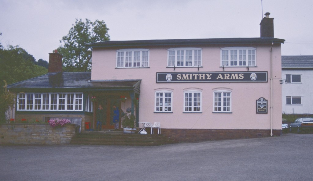 The Lees sheltering from the rain at the Smithy Arms, Rhuallt