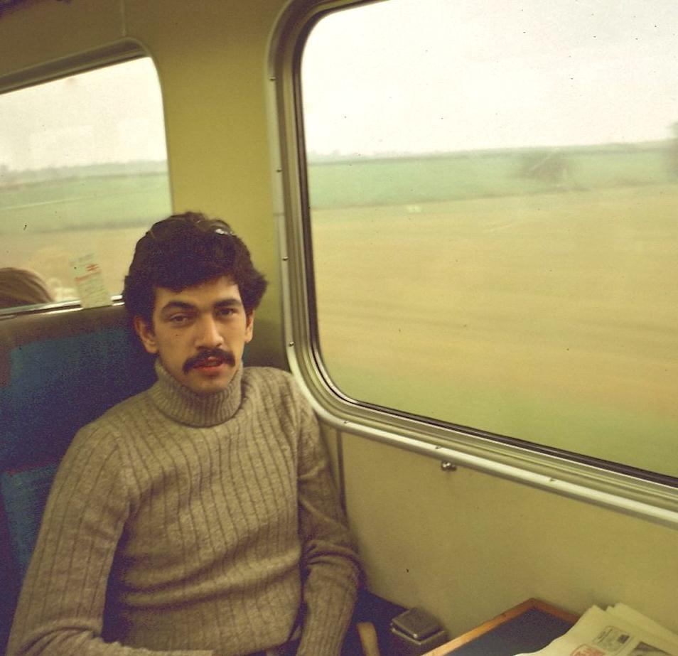 A new walking companion, Jay Cardinal, on the train to Darlington