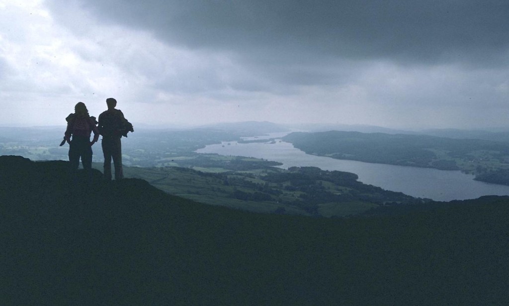 Windermere below, the Lees stand on Wansfell Pike.